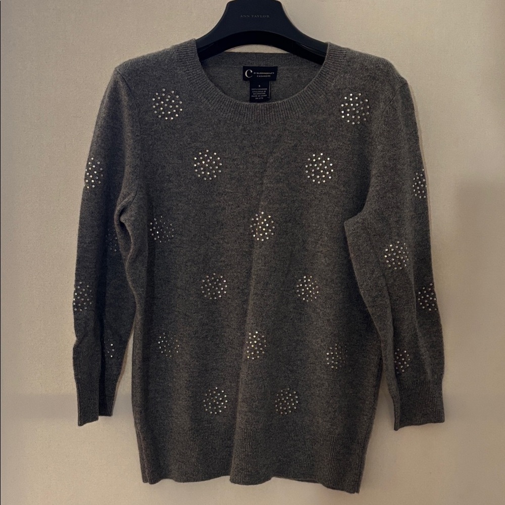 Bloomingdale's Gray Studded Crew Neck Sweater